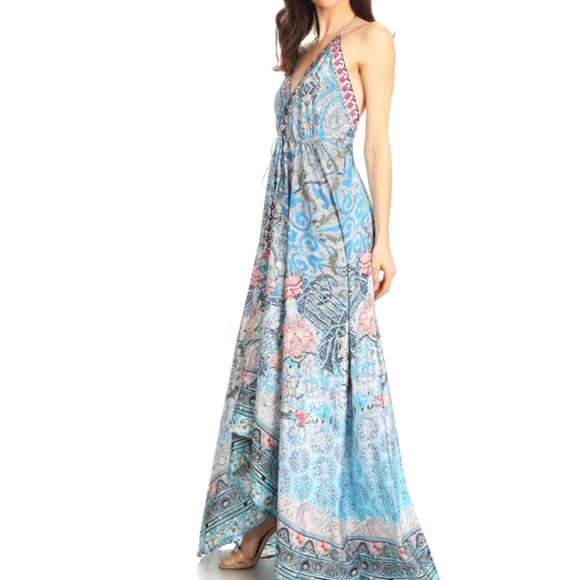 Sakkas Dresses & Skirts - 🩵 Sakkas blue and pink halter satin feel maxi dress